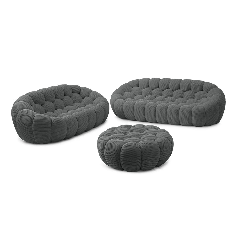Essential Armless Floor Sofas | 3-Piece 3D Knitted Fabric Grey Sofa Sets 5-Seater With 1 Ottoman