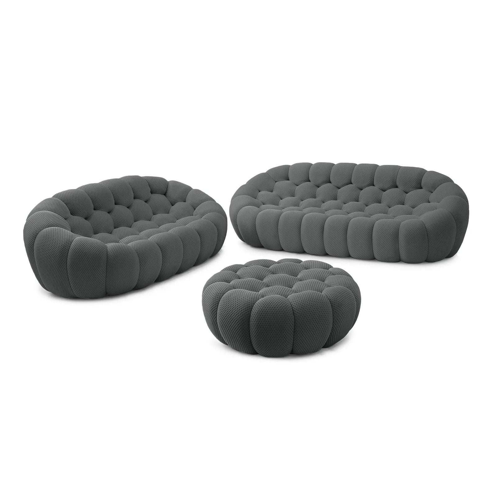 Essential 5-Seater grey 3D-Knitted Fabric Sofa Sets | 3-Piece (includes 1 Ottoman), 3D-Knitted Fabric, Compact Design