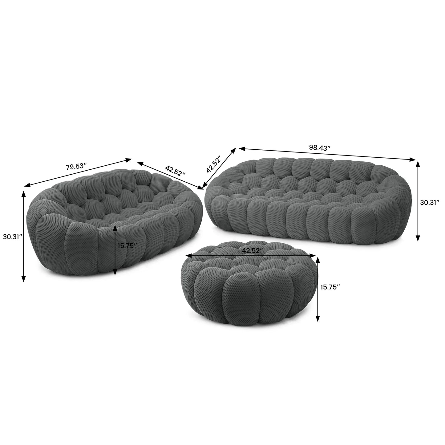Essential Armless Floor Sofas | 3-Piece 3D Knitted Fabric Grey Sofa Sets 5-Seater With 1 Ottoman
