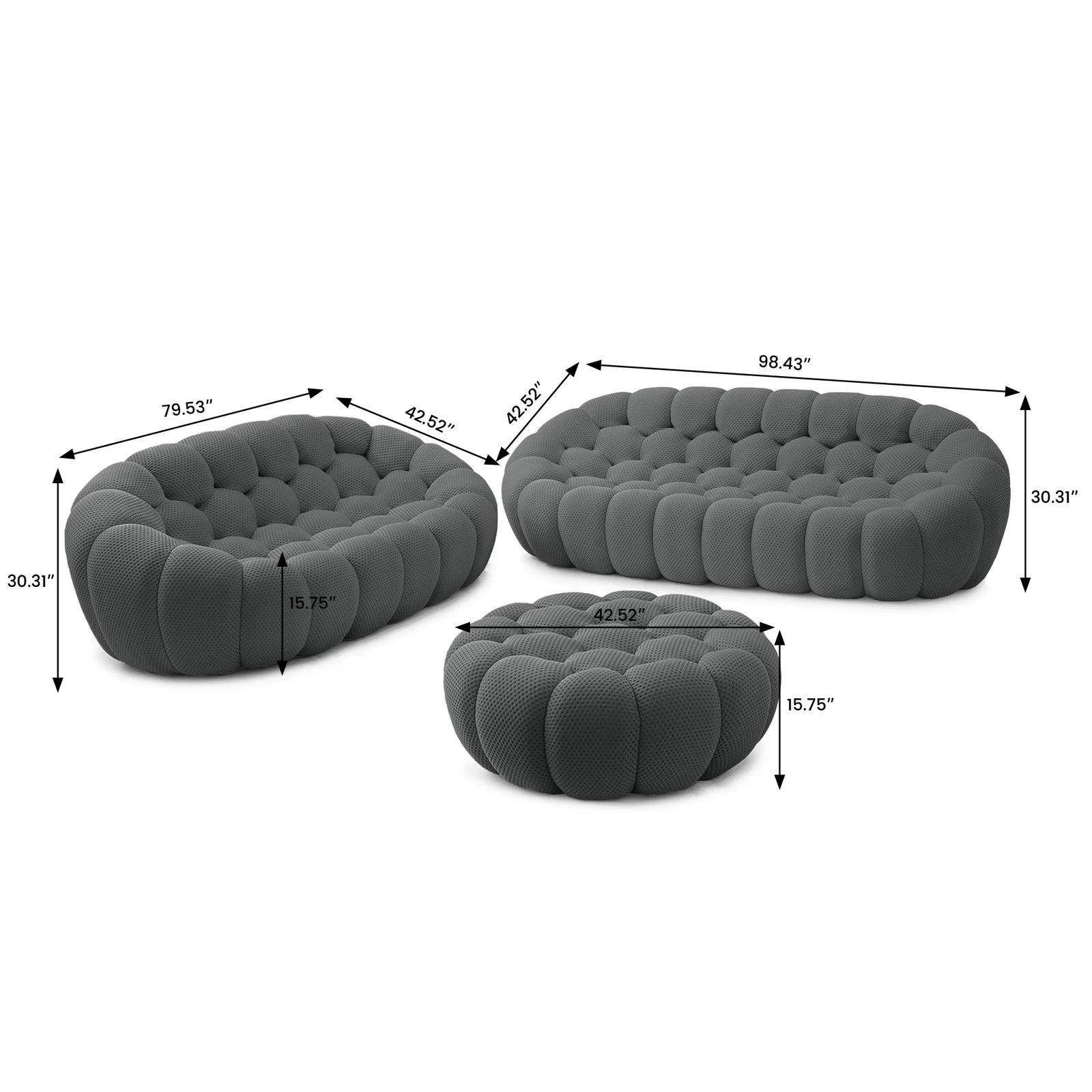 Essential 5-Seater grey 3D-Knitted Fabric Sofa Sets | 3-Piece (includes 1 Ottoman), 3D-Knitted Fabric, Compact Design