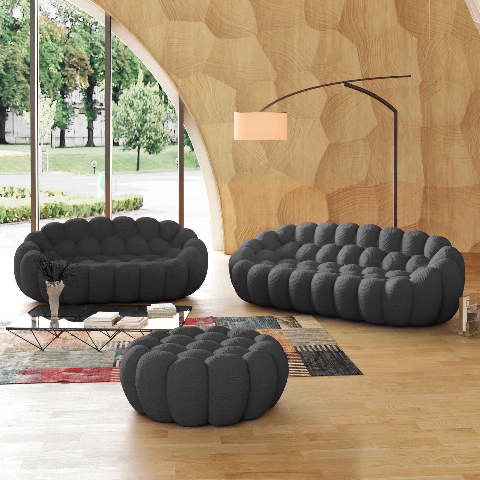 Essential 5-Seater grey 3D-Knitted Fabric Sofa Sets | 3-Piece (includes 1 Ottoman), 3D-Knitted Fabric, Compact Design
