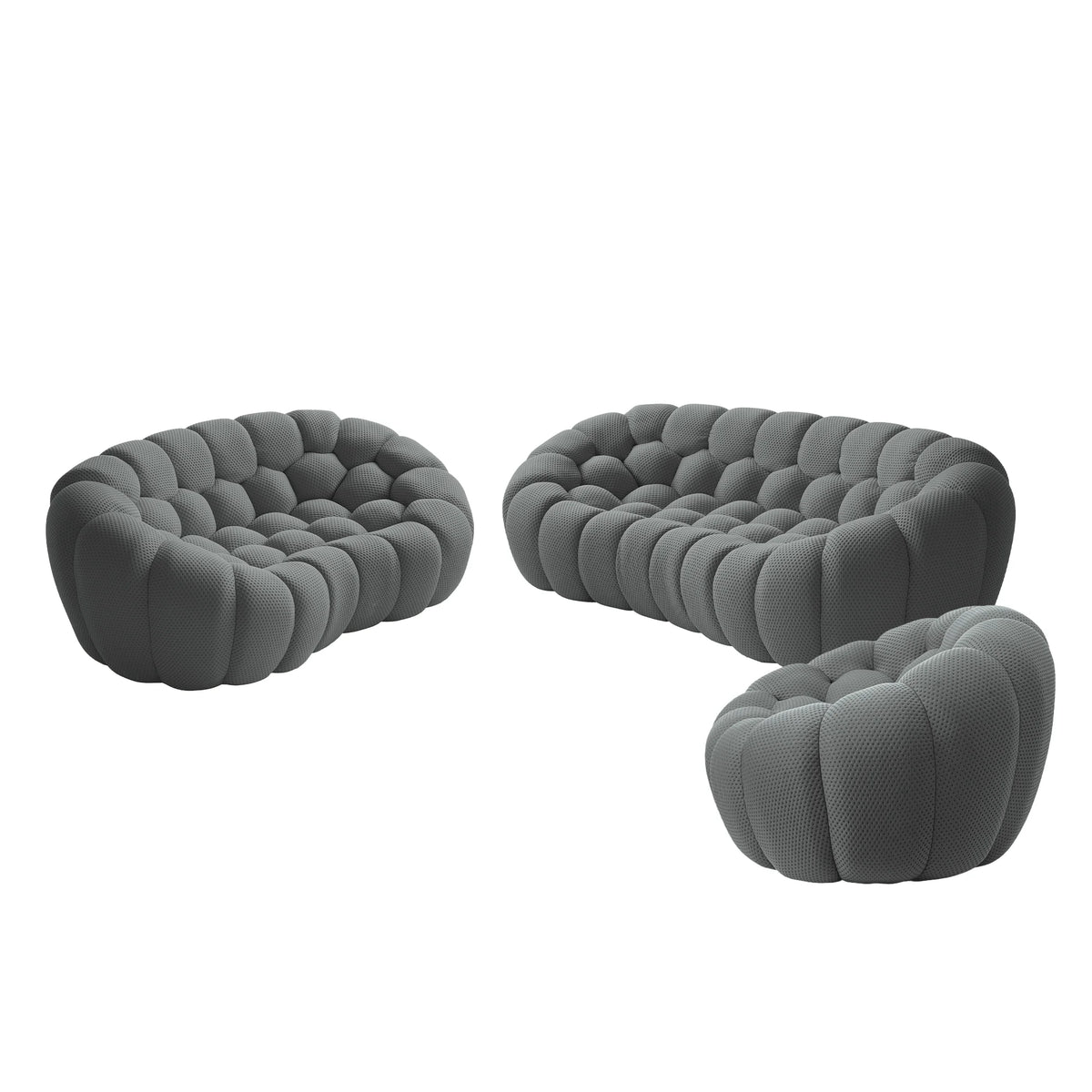 Essential 6-Seater grey 3D-Knitted Fabric Sofa Sets | 3-Piece, 3D-Knitted Fabric, Large Space