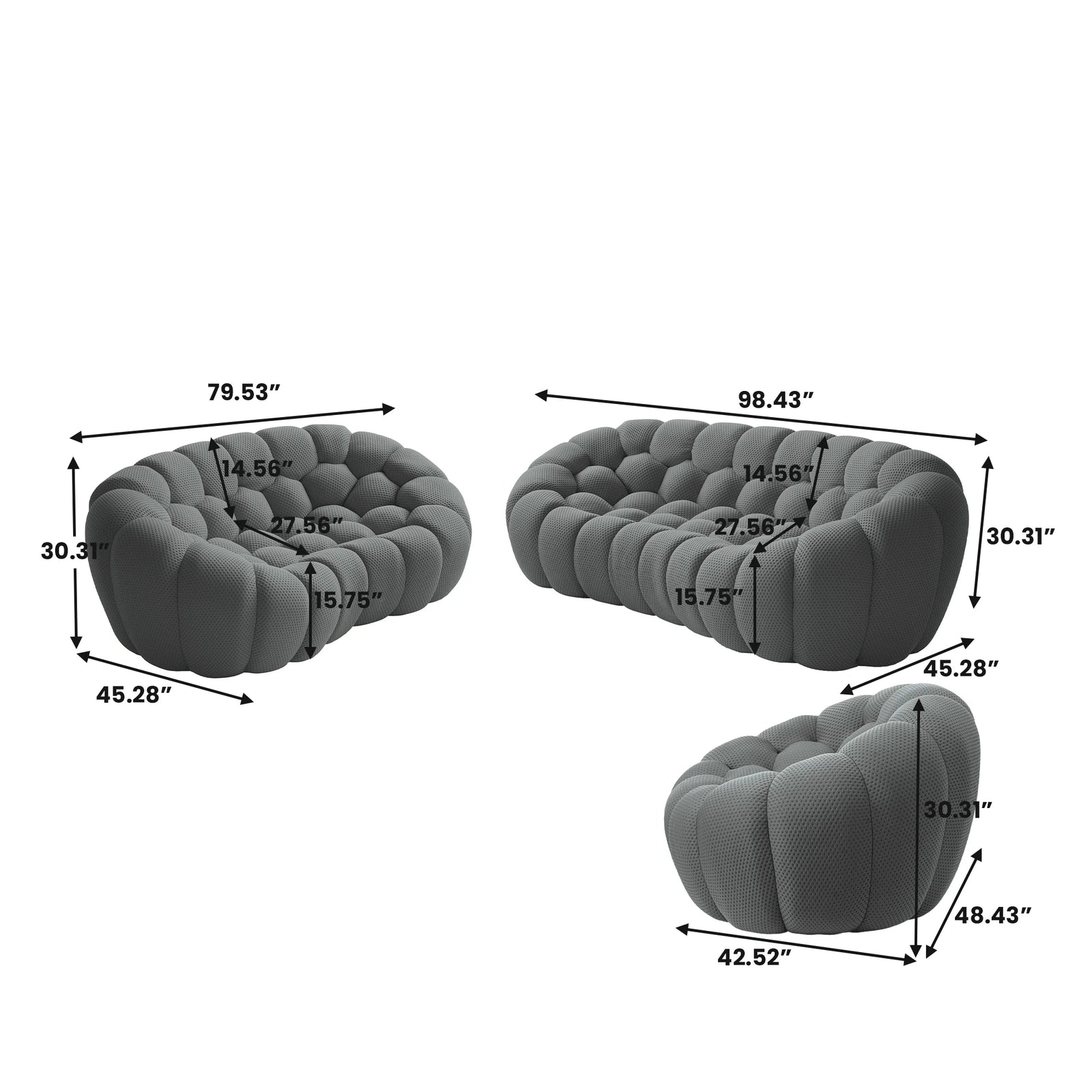 Essential 6-Seater grey 3D-Knitted Fabric Sofa Sets | 3-Piece, 3D-Knitted Fabric, Large Space