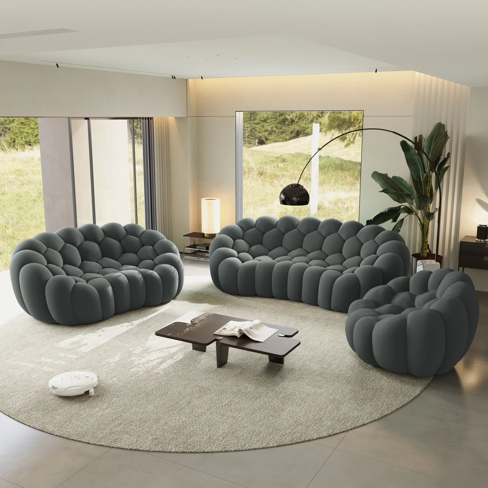 Essential 6-Seater grey 3D-Knitted Fabric Sofa Sets | 3-Piece, 3D-Knitted Fabric, Large Space