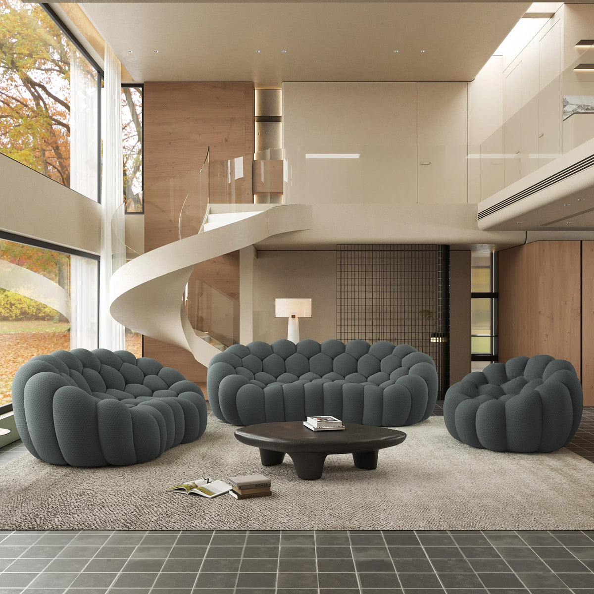 Essential 6-Seater grey 3D-Knitted Fabric Sofa Sets | 3-Piece, 3D-Knitted Fabric, Large Space