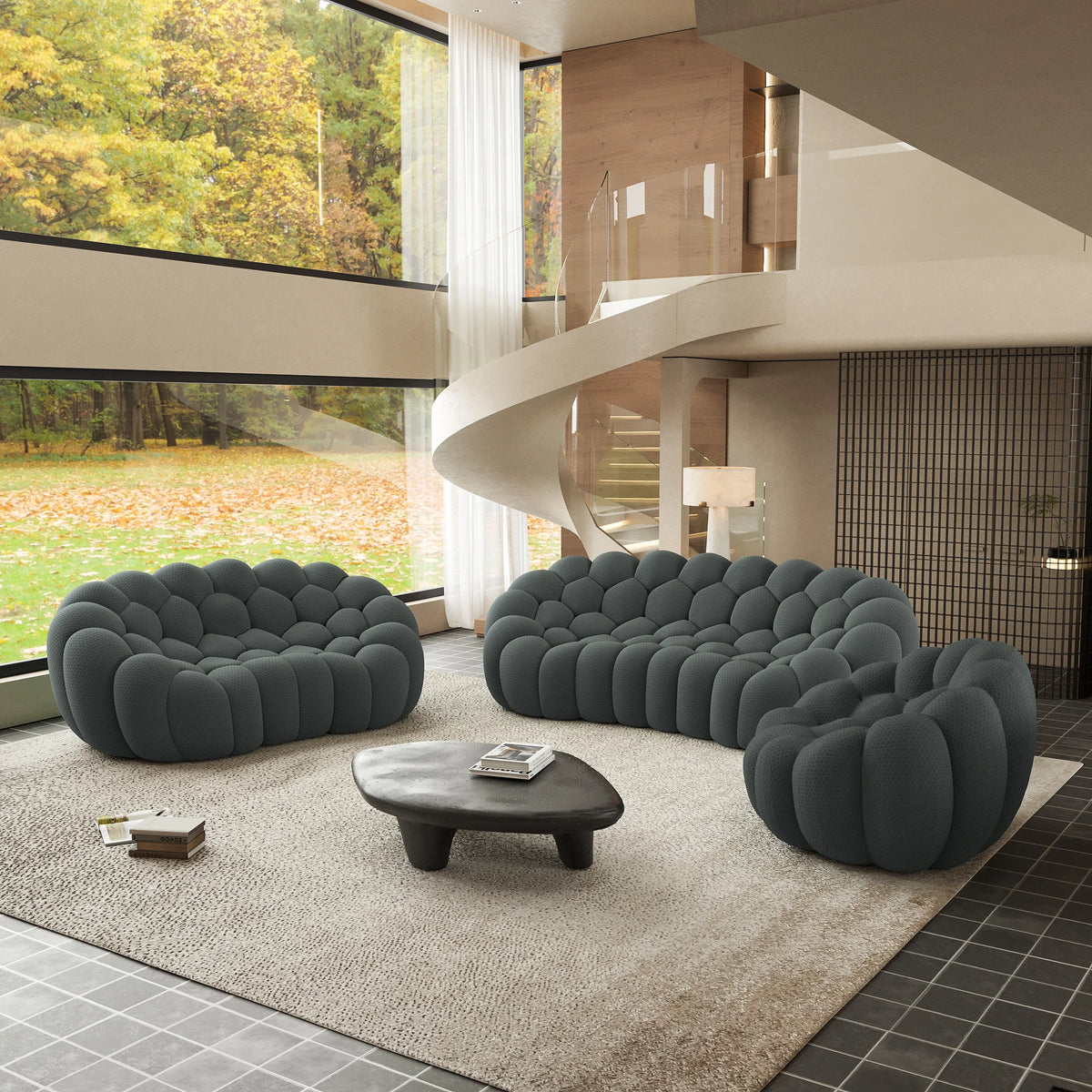 Essential 6-Seater grey 3D-Knitted Fabric Sofa Sets | 3-Piece, 3D-Knitted Fabric, Large Space