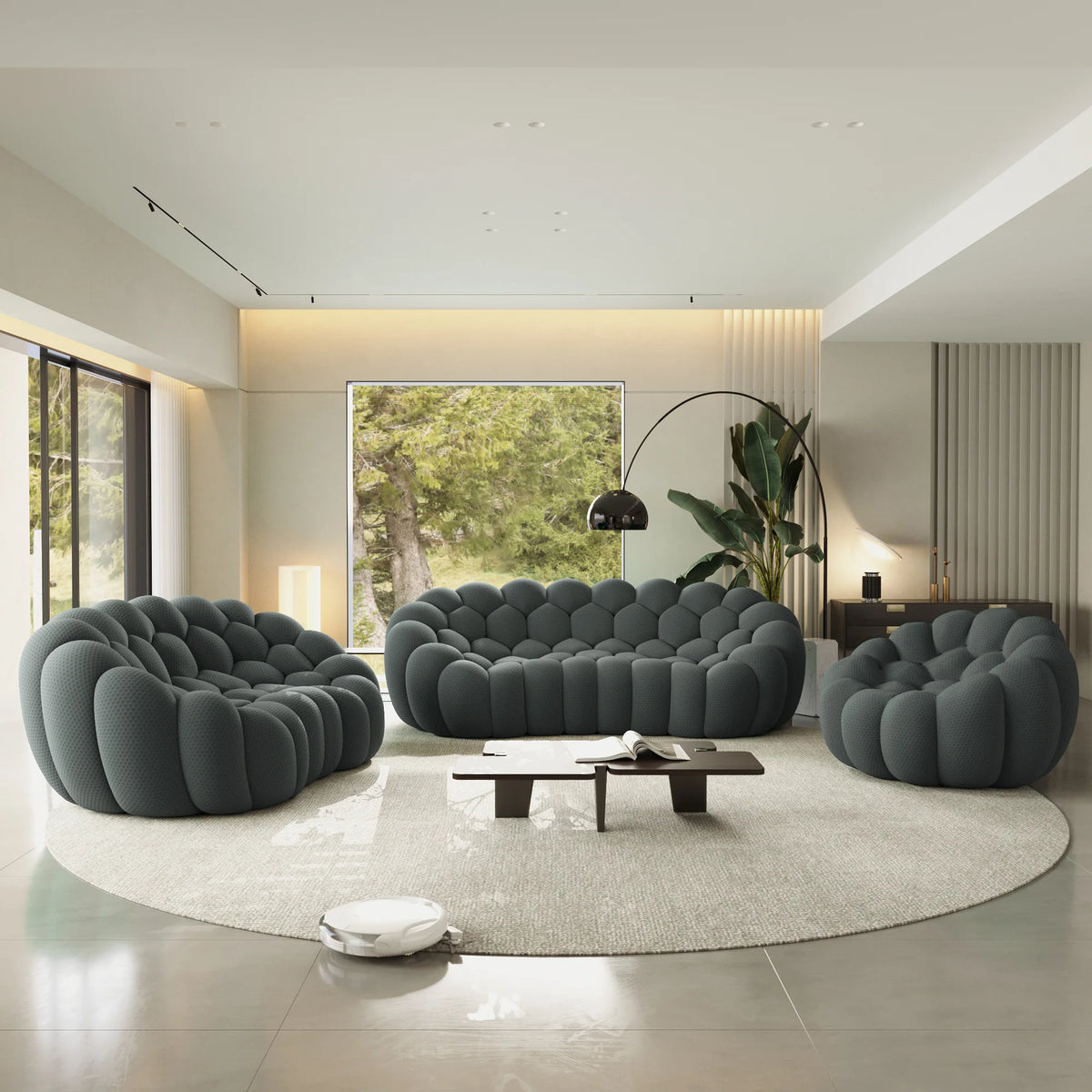 Essential 6-Seater grey 3D-Knitted Fabric Sofa Sets | 3-Piece, 3D-Knitted Fabric, Large Space