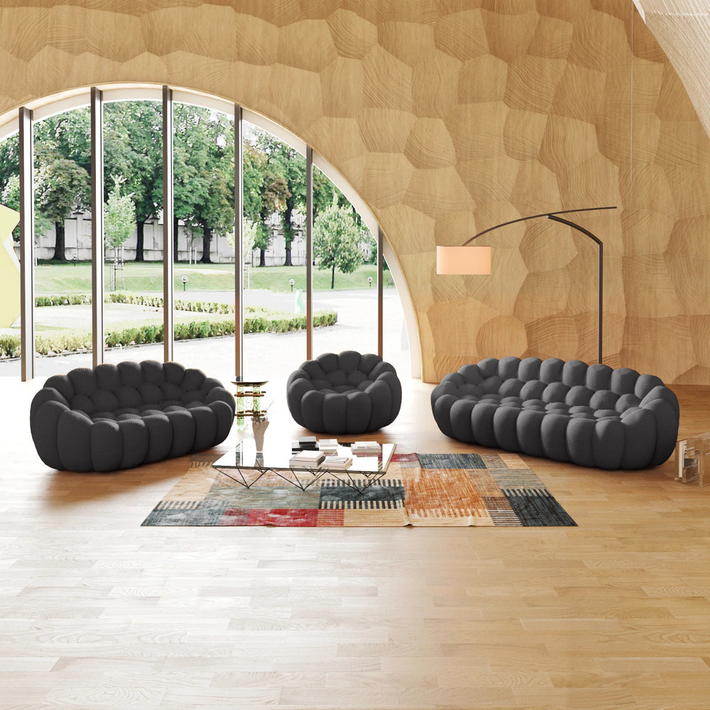 Essential Armless Floor Sofas | 3-Piece 3D Knitted Fabric Grey Sofa Sets 6-Seater