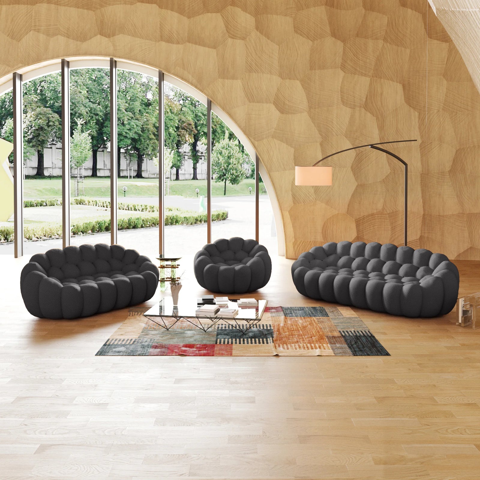 Essential 6-Seater grey 3D-Knitted Fabric Sofa Sets | 3-Piece, 3D-Knitted Fabric, Large Space