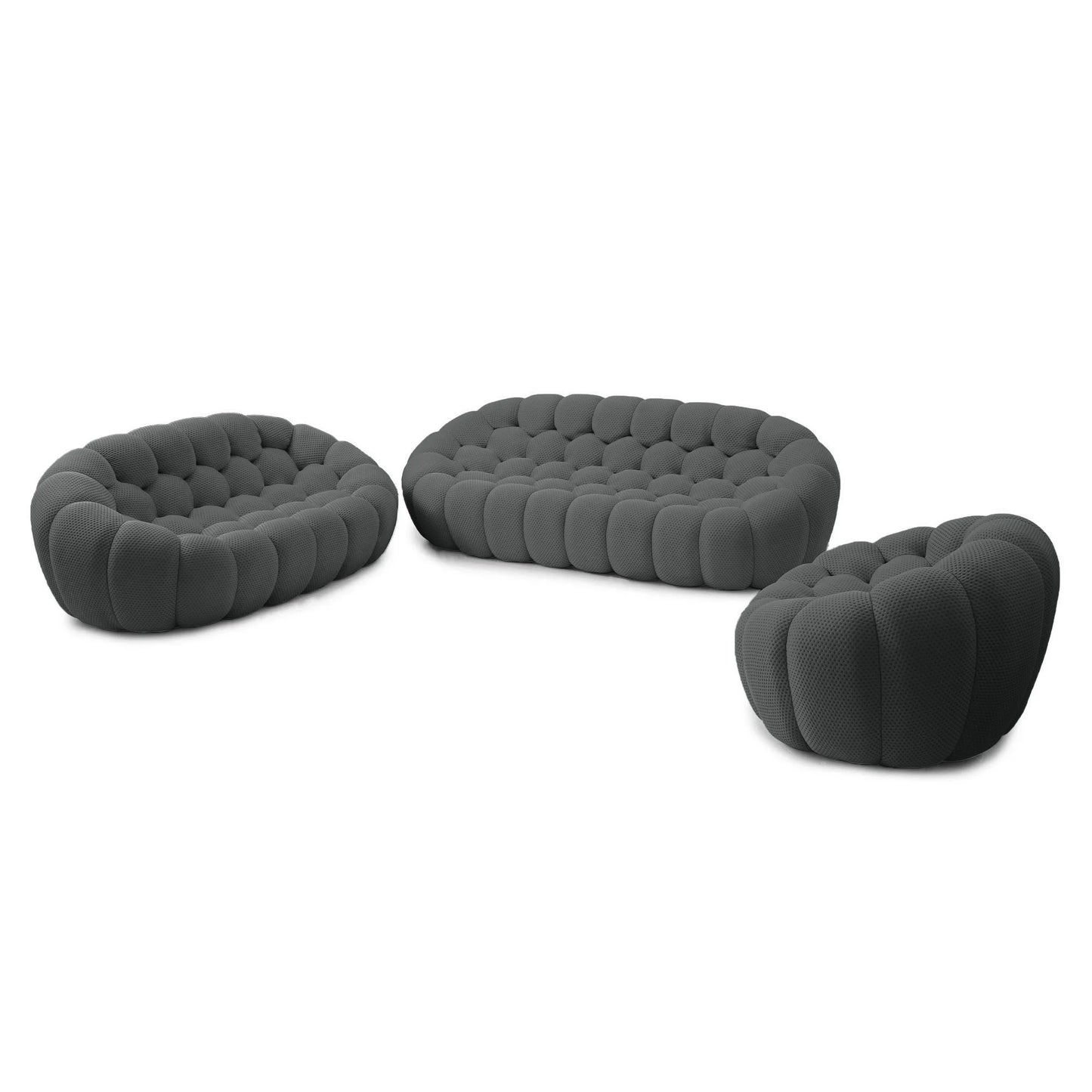 Essential Armless Floor Sofas | 3-Piece 3D Knitted Fabric Grey Sofa Sets 6-Seater