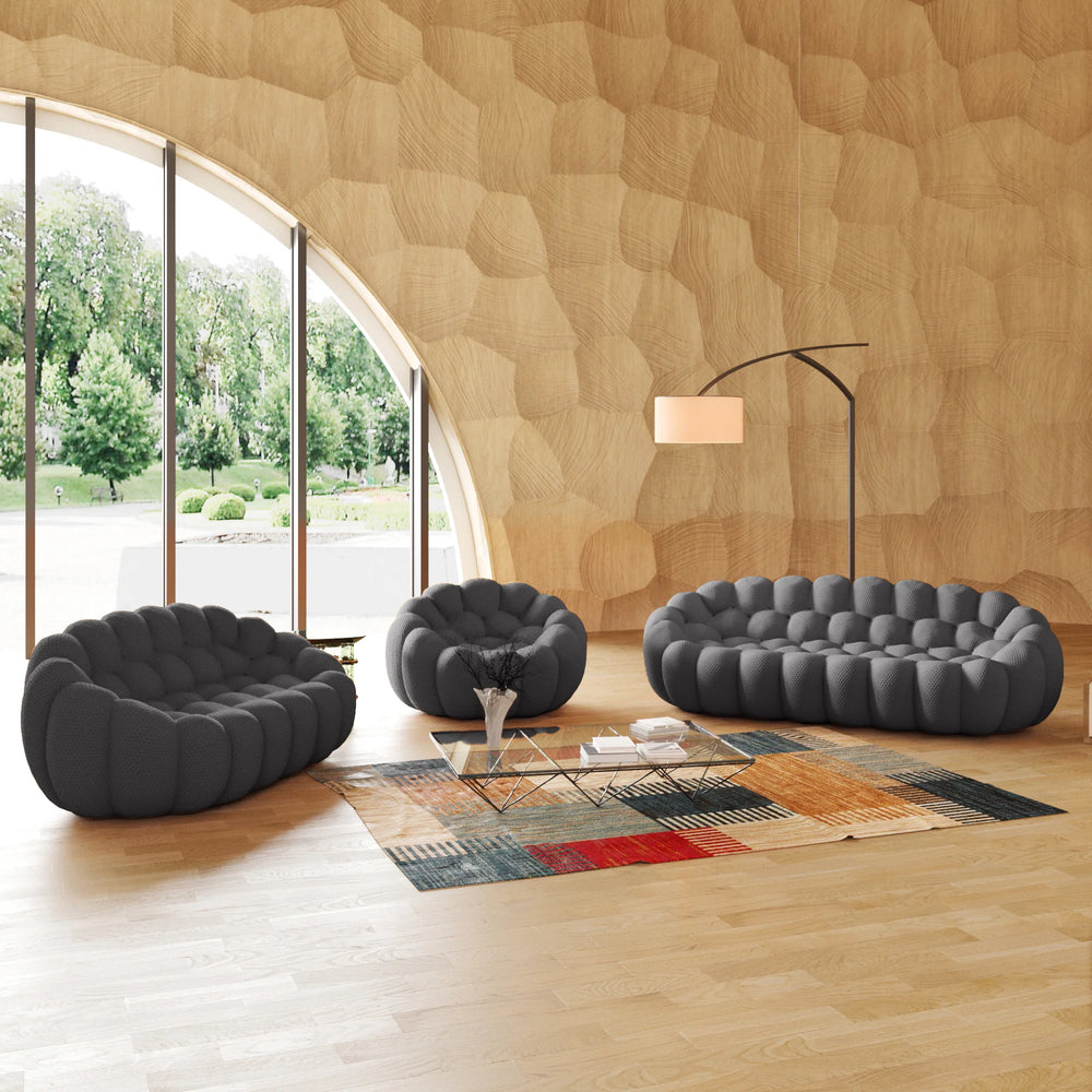 Essential Armless Floor Sofas | 3-Piece 3D Knitted Fabric Grey Sofa Sets 6-Seater