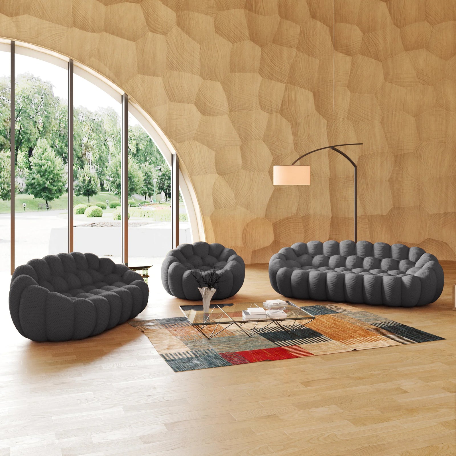 Essential 6-Seater grey 3D-Knitted Fabric Sofa Sets | 3-Piece, 3D-Knitted Fabric, Large Space
