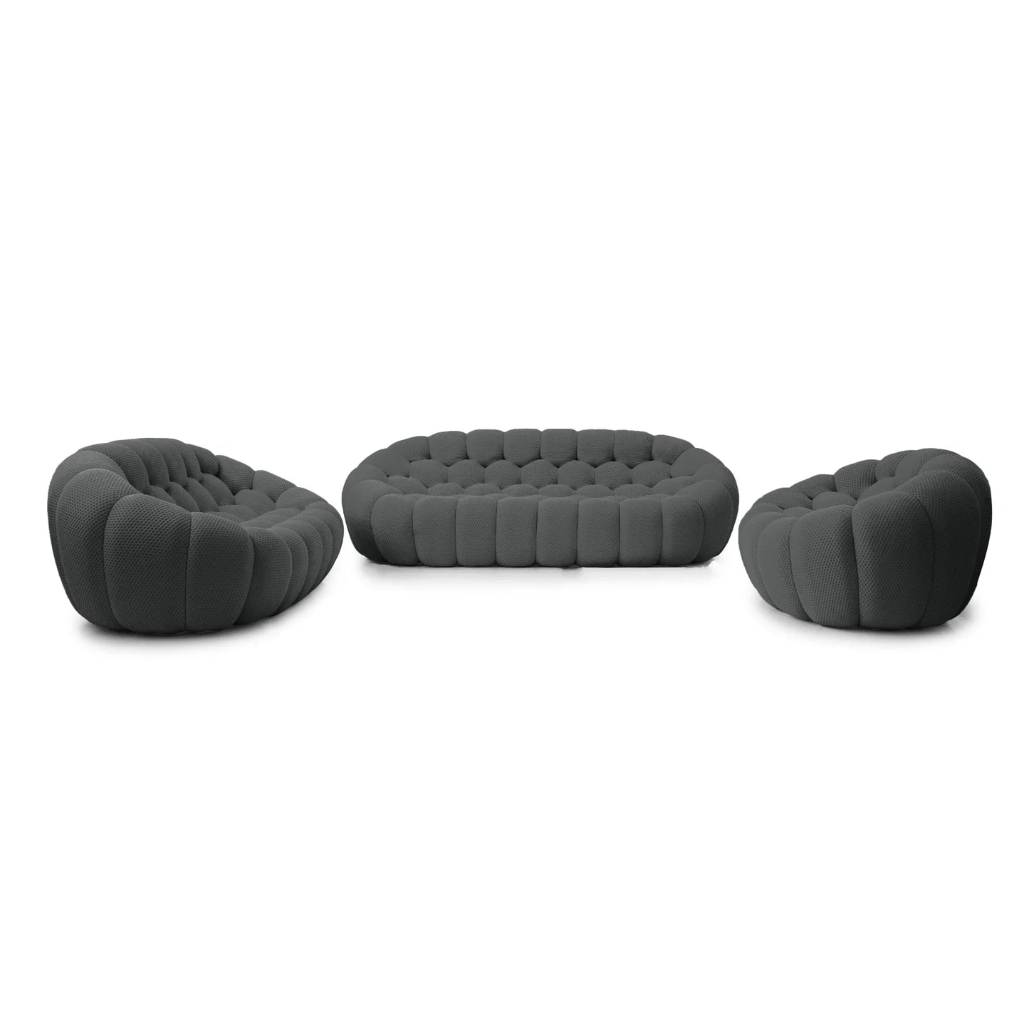 Essential Armless Floor Sofas | 3-Piece 3D Knitted Fabric Grey Sofa Sets 6-Seater