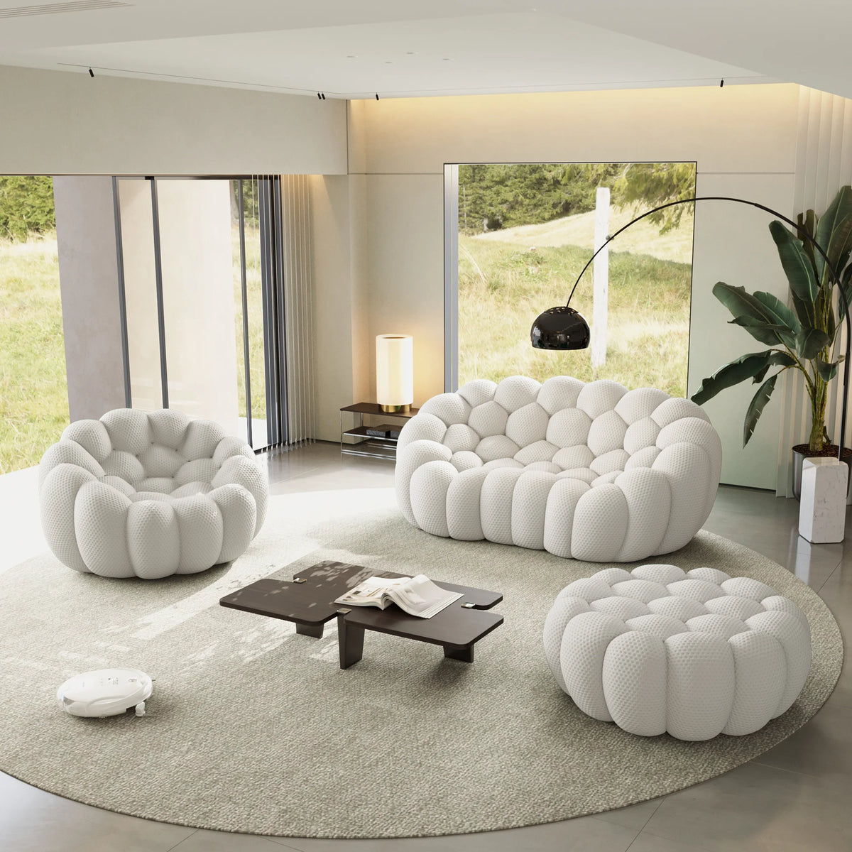 Essential 3-Seater light-grey 3D-Knitted Fabric Sofa Sets | 3-Piece (includes 1 Ottoman), 3D-Knitted Fabric, Apartment Friendly