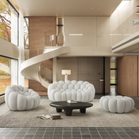 Sofás Essential Arc Boneless | Conjunto de sofás de 3 piezas en tejido de punto 3D gris claro, 3 plazas y 1 otomana