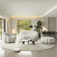 Sofás Essential Arc Boneless | Conjunto de sofás de 3 piezas en tejido de punto 3D gris claro, 3 plazas y 1 otomana