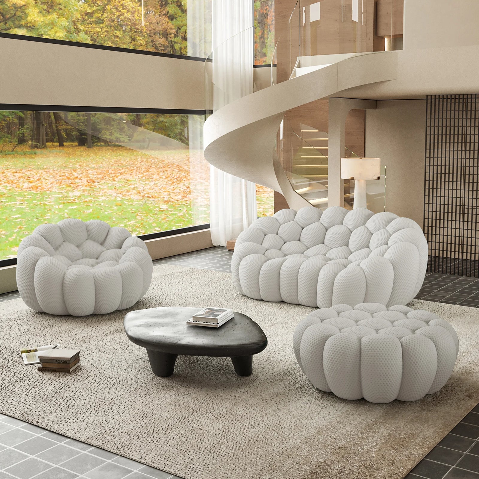 Juegos de sofá Essential de tela tejida 3D gris claro de 3 plazas | 3 piezas (incluye 1 otomana), tela tejida 3D, ideal para apartamentos