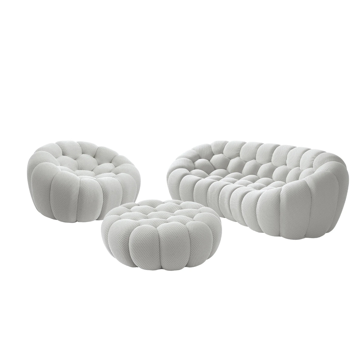 Essential 4-Seater light-grey 3D-Knitted Fabric Sofa Sets | 3-Piece (includes 1 Ottoman), 3D-Knitted Fabric, Large Space