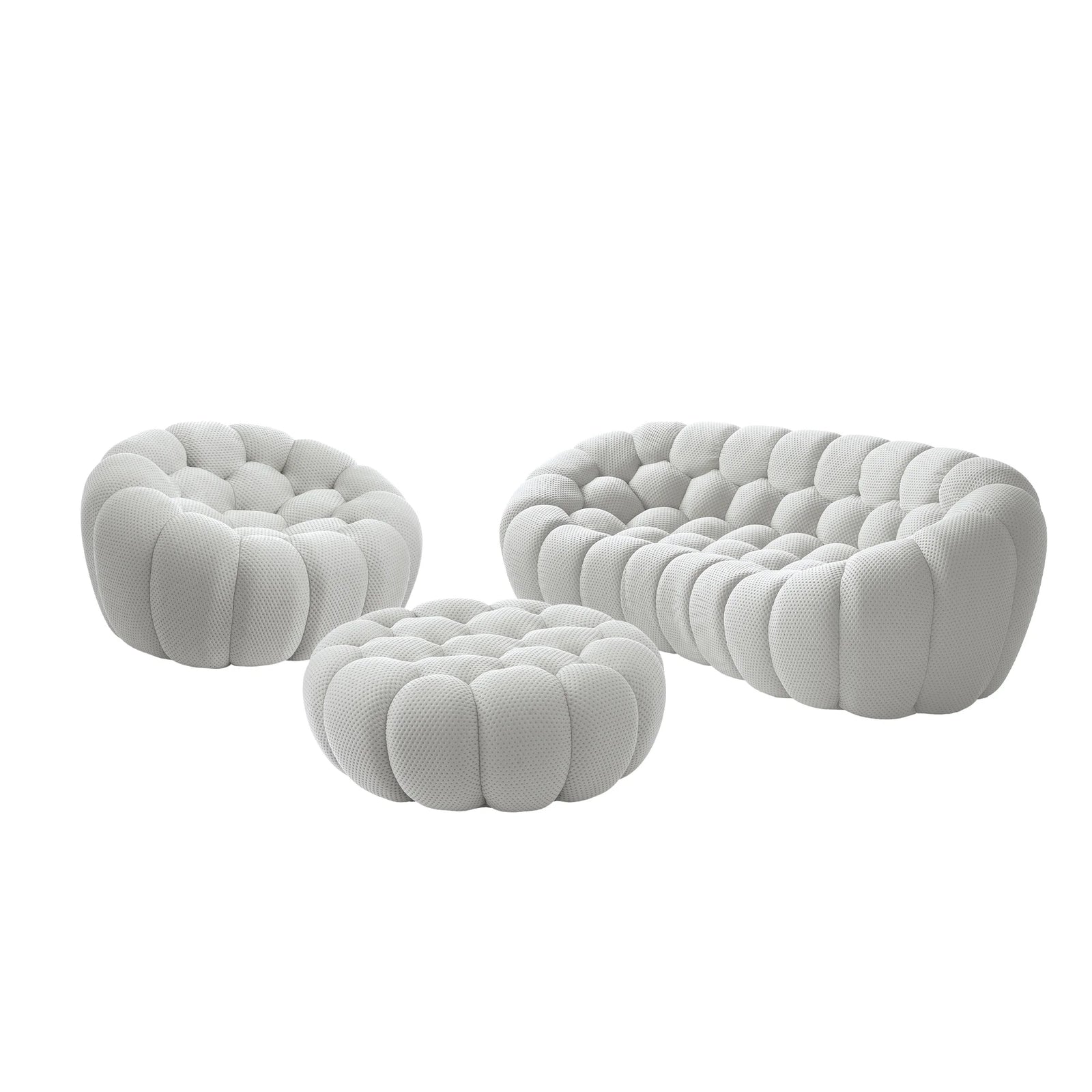 Essential 4-Seater light-grey 3D-Knitted Fabric Sofa Sets | 3-Piece (includes 1 Ottoman), 3D-Knitted Fabric, Large Space