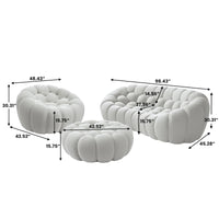 Sofás Essential Arc Boneless | Conjunto de sofás de 3 piezas en tejido de punto 3D gris claro de 4 plazas con 1 otomana