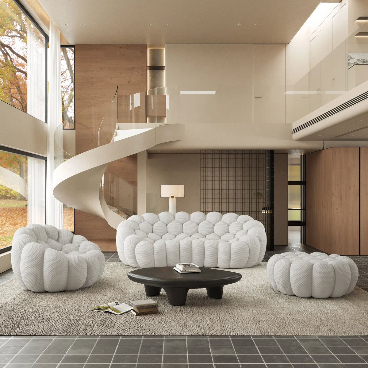 Essential 4-Seater light-grey 3D-Knitted Fabric Sofa Sets | 3-Piece (includes 1 Ottoman), 3D-Knitted Fabric, Large Space