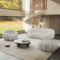 Sofás Essential Arc Boneless | Conjunto de sofás de 3 piezas en tejido de punto 3D gris claro de 4 plazas con 1 otomana