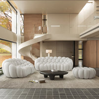 Sofás Essential Arc Boneless | Conjunto de sofás de 3 piezas en tejido de punto 3D gris claro de 5 plazas con 1 otomana