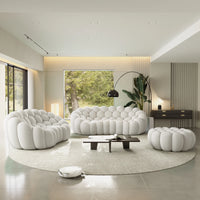 Sofás Essential Arc Boneless | Conjunto de sofás de 3 piezas en tejido de punto 3D gris claro de 5 plazas con 1 otomana