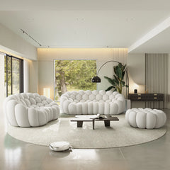 Sofás Essential Arc Boneless | Conjunto de sofás de 3 piezas en tejido de punto 3D gris claro de 5 plazas con 1 otomana