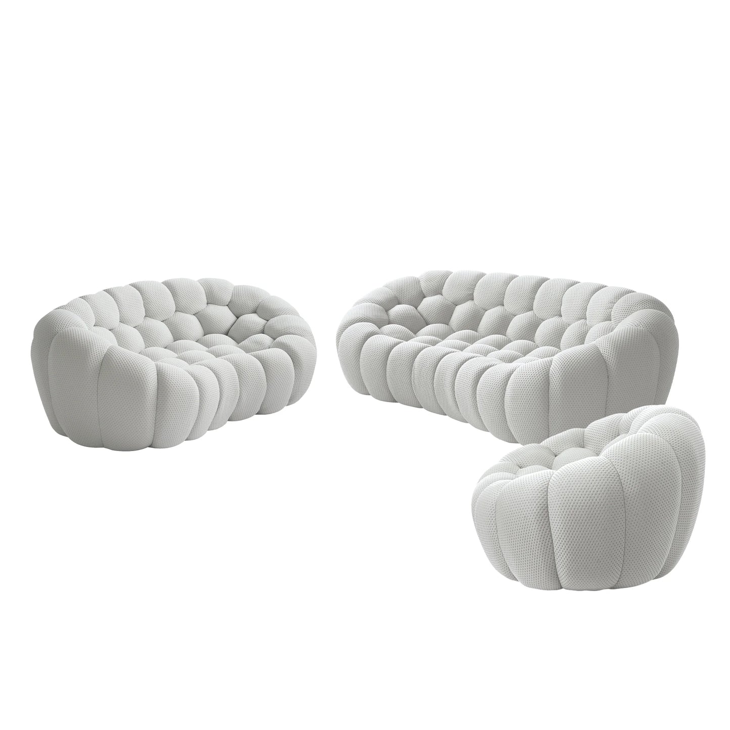 Sofás Essential Arc Boneless | Conjunto de sofás de 3 piezas en tejido de punto 3D gris claro de 6 plazas