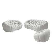 Sofás Essential Arc Boneless | Conjunto de sofás de 3 piezas en tejido de punto 3D gris claro de 6 plazas