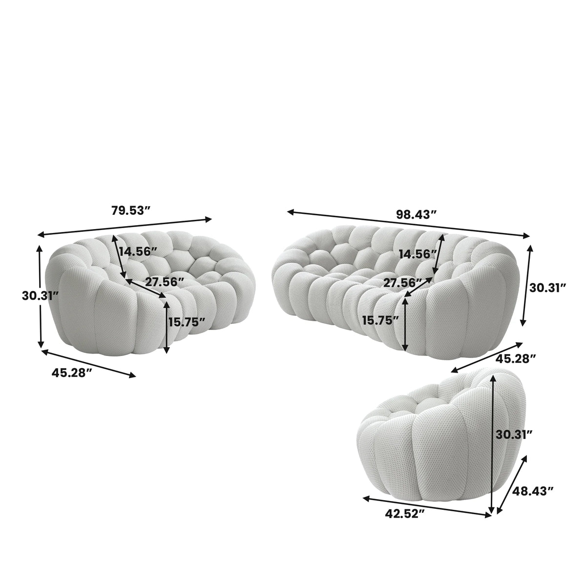 Essential 6-Seater light-grey 3D-Knitted Fabric Sofa Sets | 3-Piece, 3D-Knitted Fabric, Compact Design