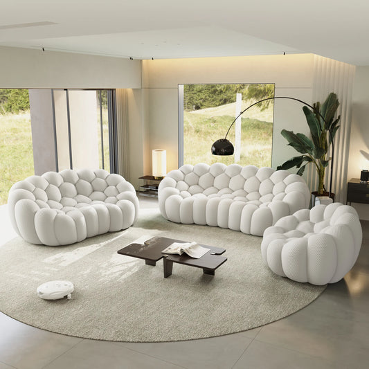 Sofás Essential Arc Boneless | Conjunto de sofás de 3 piezas en tejido de punto 3D gris claro de 6 plazas