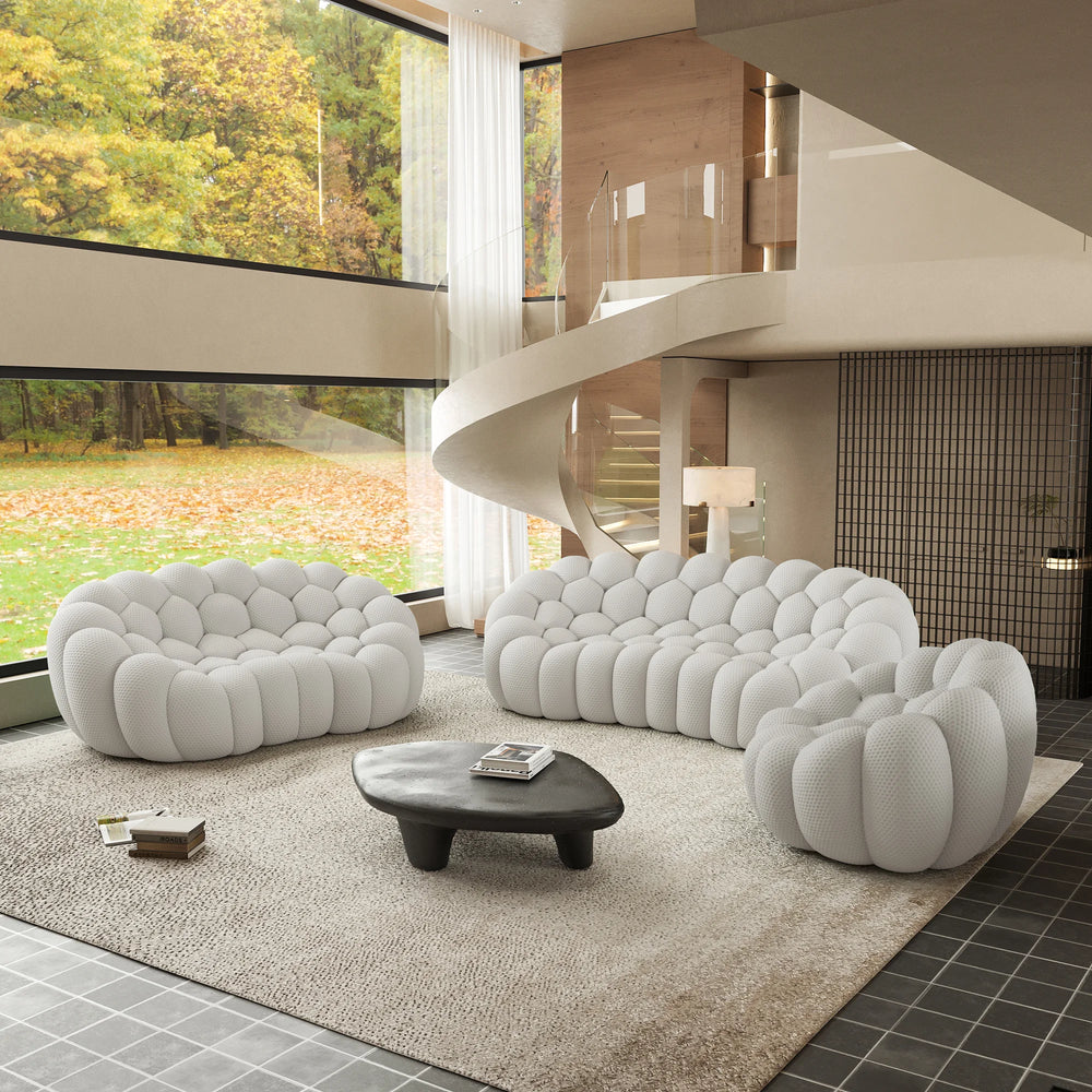 Sofás Essential Arc Boneless | Conjunto de sofás de 3 piezas en tejido de punto 3D gris claro de 6 plazas