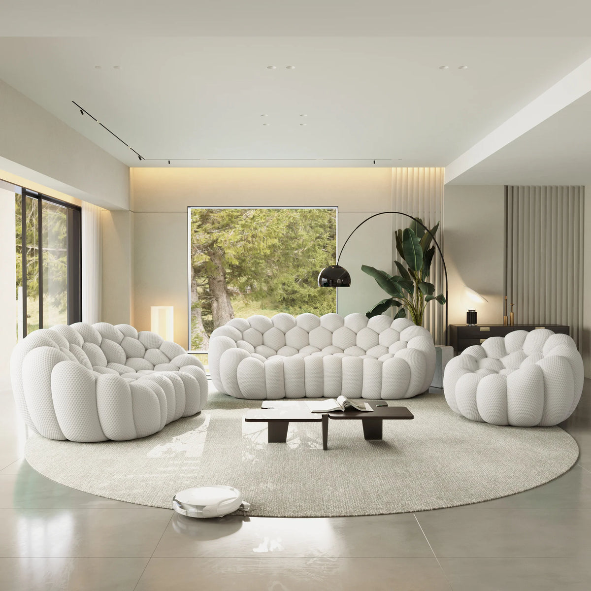 Essential 6-Seater light-grey 3D-Knitted Fabric Sofa Sets | 3-Piece, 3D-Knitted Fabric, Compact Design