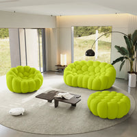 Sofás Essential Arc Boneless | Conjunto de sofás de 3 piezas en tejido de punto 3D verde lima, 3 plazas y 1 otomana