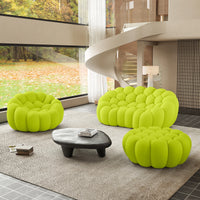 Sofás Essential Arc Boneless | Conjunto de sofás de 3 piezas en tejido de punto 3D verde lima, 3 plazas y 1 otomana