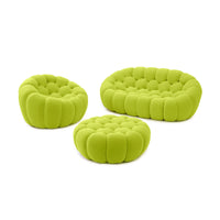 Essential Armless Floor Sofas | 3-Piece 3D Knitted Fabric Lime Green Sofa Sets 3-Seater With 1 Ottoman