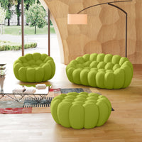 Essential Armless Floor Sofas | 3-Piece 3D Knitted Fabric Lime Green Sofa Sets 3-Seater With 1 Ottoman