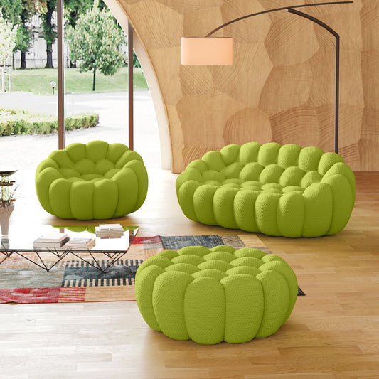 Essential Armless Floor Sofas | 3-Piece 3D Knitted Fabric Lime Green Sofa Sets 3-Seater With 1 Ottoman