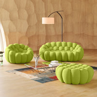Essential Armless Floor Sofas | 3-Piece 3D Knitted Fabric Lime Green Sofa Sets 3-Seater With 1 Ottoman