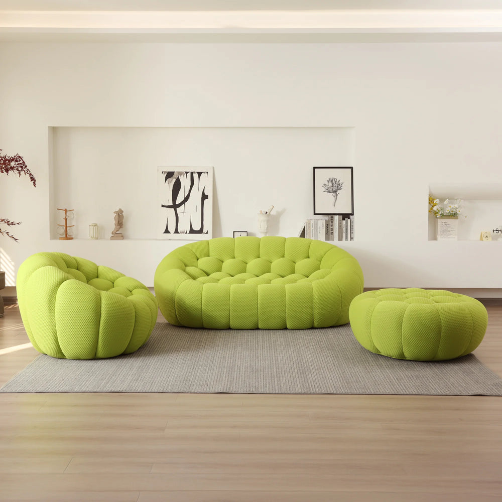 Essential Armless Floor Sofas | 3-Piece 3D Knitted Fabric Lime Green Sofa Sets 3-Seater With 1 Ottoman