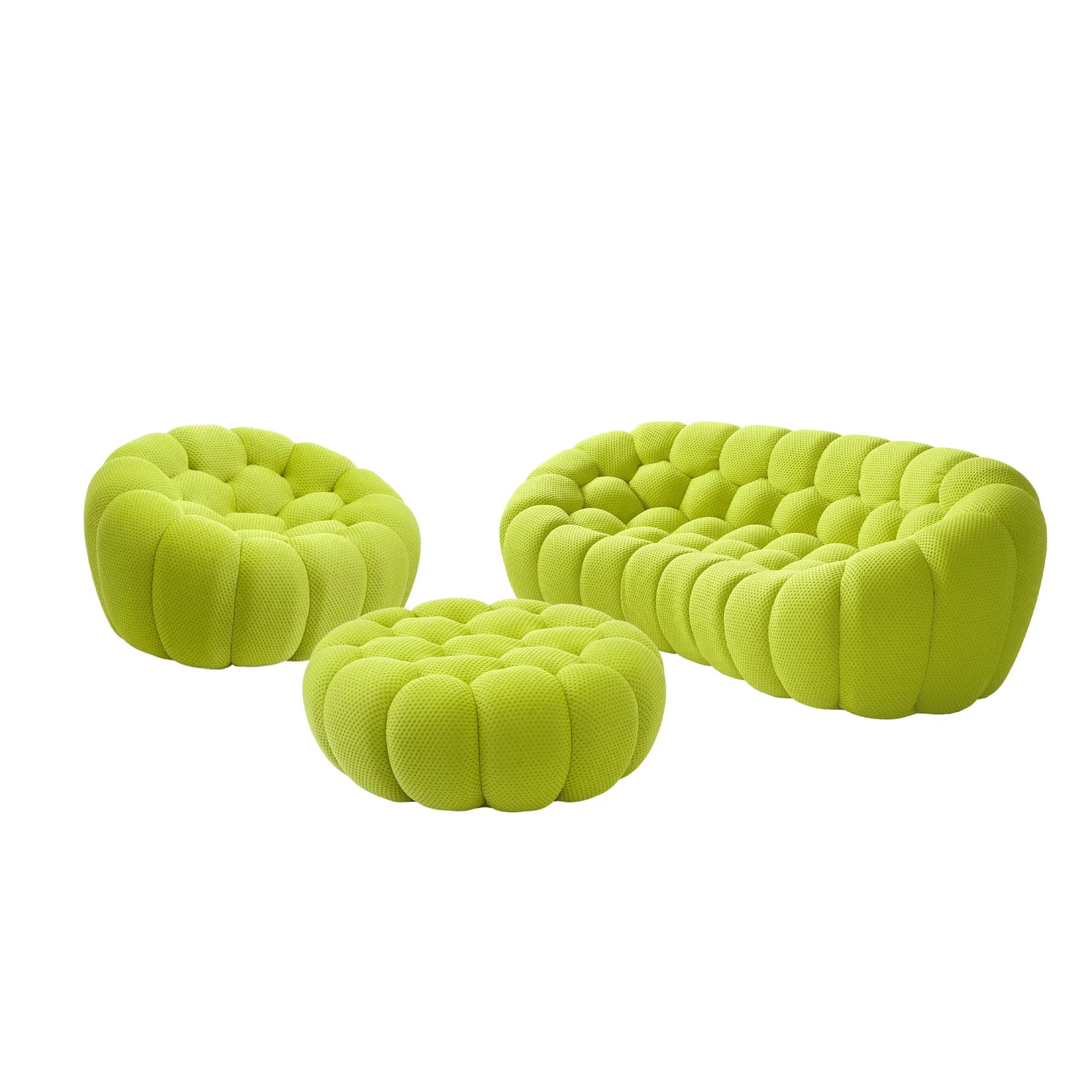 Essential 4-Seater lime-green 3D-Knitted Fabric Sofa Sets | 3-Piece (includes 1 Ottoman), 3D-Knitted Fabric, Apartment Friendly