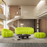 Sofás Essential Arc Boneless | Conjunto de sofás de 3 piezas de tejido de punto 3D verde lima de 4 plazas con 1 otomana