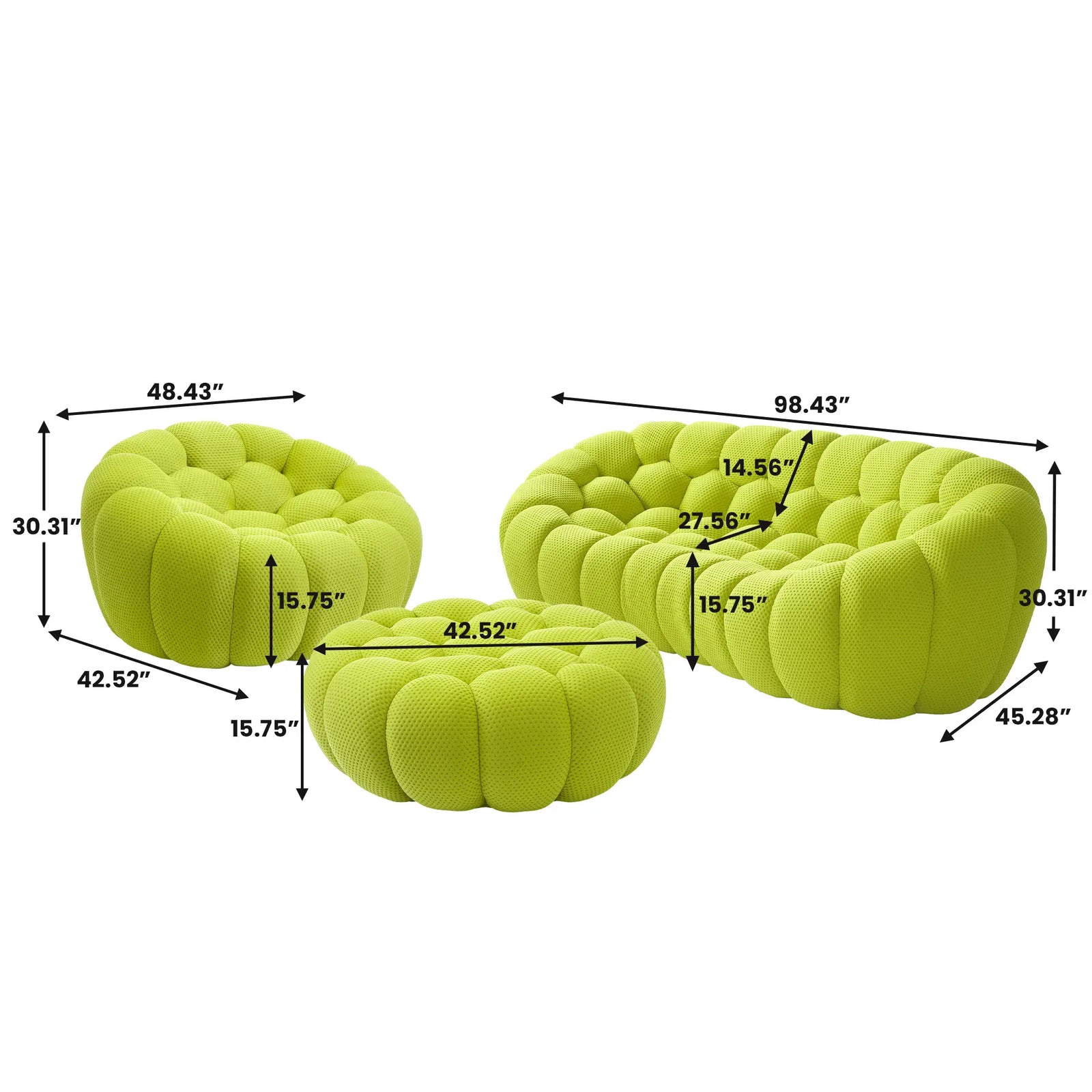 Essential 4-Seater lime-green 3D-Knitted Fabric Sofa Sets | 3-Piece (includes 1 Ottoman), 3D-Knitted Fabric, Apartment Friendly