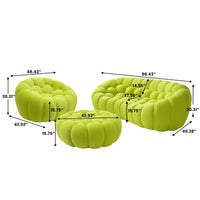 Sofás Essential Arc Boneless | Conjunto de sofás de 3 piezas de tejido de punto 3D verde lima de 4 plazas con 1 otomana