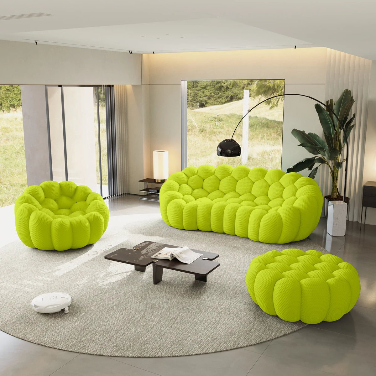 Essential 4-Seater lime-green 3D-Knitted Fabric Sofa Sets | 3-Piece (includes 1 Ottoman), 3D-Knitted Fabric, Apartment Friendly