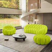 Sofás Essential Arc Boneless | Conjunto de sofás de 3 piezas de tejido de punto 3D verde lima de 4 plazas con 1 otomana