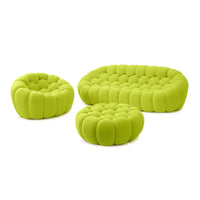 Essential Armless Floor Sofas | 3-Piece 3D Knitted Fabric Lime Green Sofa Sets 4-Seater With 1 Ottoman