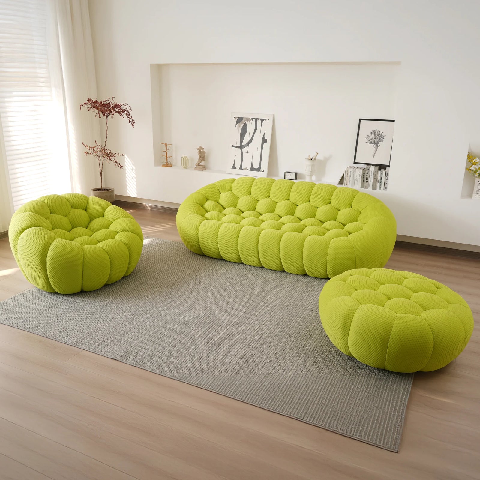 Essential 4-Seater lime-green 3D-Knitted Fabric Sofa Sets | 3-Piece (includes 1 Ottoman), 3D-Knitted Fabric, Apartment Friendly